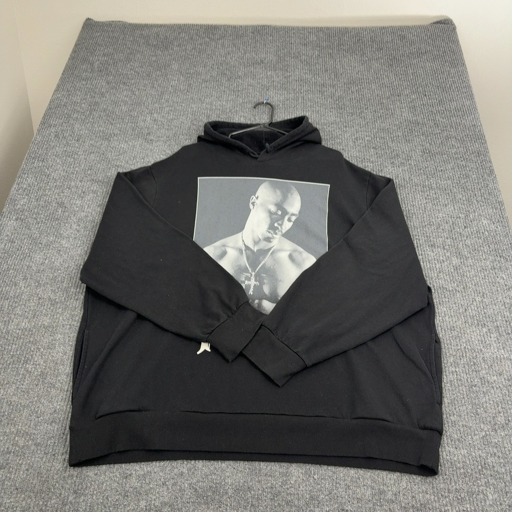 2Pac Hoodie Men 3XL Black Cotton Blend Graphic Tupac Shakur Rap Streetwear Style